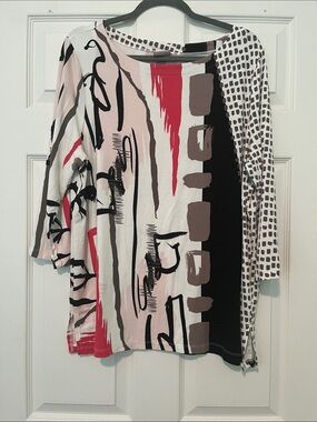 Abstract Brushstroke Tunic in Black, White & Coral